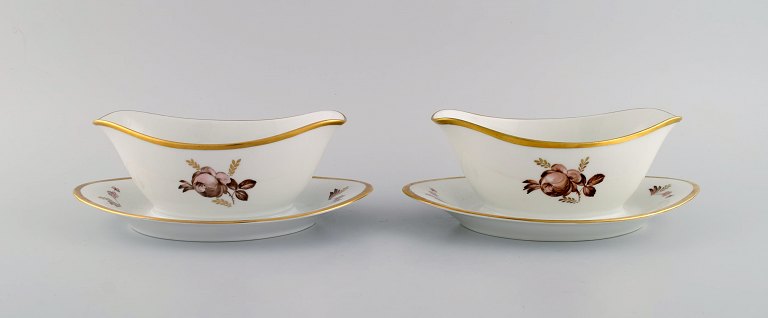 Two Royal Copenhagen Brown Rose sauce boats. 1960s.