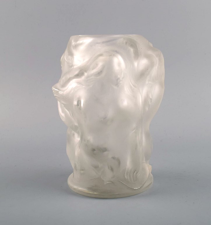 René Lalique (1860-1945), France. Art glass vase with naked women in relief. 1930s.