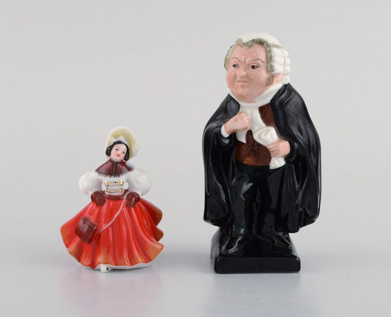 To Royal Doulton porcelænsfigurer. Danserinde og dommer. Buzfuz, midt 1900-tallet.