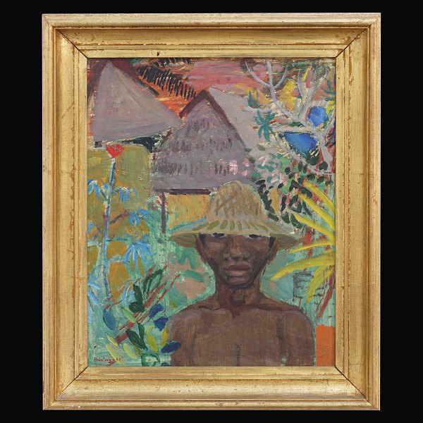 Harald Heiring, 1906-95, oil on wood. Signed and dated 1961. Motive from Bali. Visible size: 43x34cm. With frame: 55x46cm