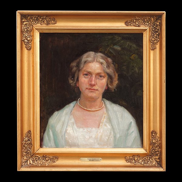 Michael Ancher, Skagen, 1849-1927, oil on canvas. Portrait of a lady. Signed and dated 1914. Visible size: 33x30cm. With frame: 45x42cm