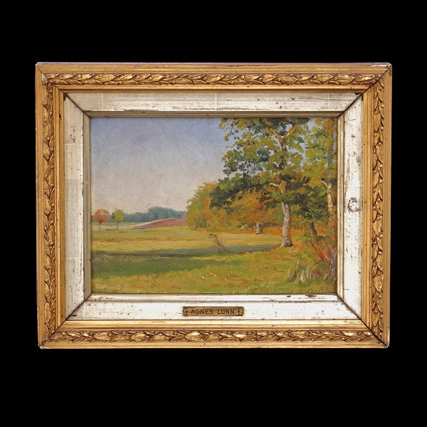 Agnes Lunn, Denmark, 1850-1941, oil on paper. Landscape. Signed and dated 1892. Visible size: 14,5x20,5cm. With frame: 23x29cm