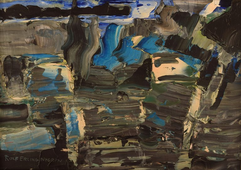 Rolf Erling Nygren (1925-2010), Sweden. Oil on canvas. Abstract composition. 1960s.