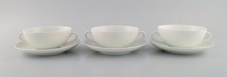Royal Copenhagen. Salto Service, White. Three bouillon cups with saucers. 1960s.