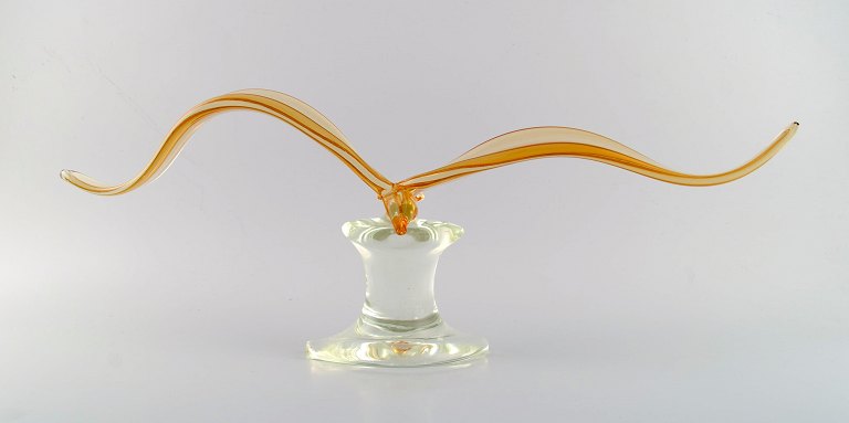 Gigantisk Murano skulptur i orange og klart mundblæst kunstglas. Fugl. Italiensk design, 1960
