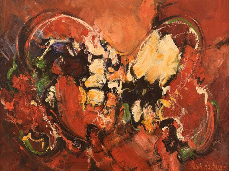 Søren Edsberg (f. 1945), Danmark. Olie på lærred. Abstrakt komposition. 1970