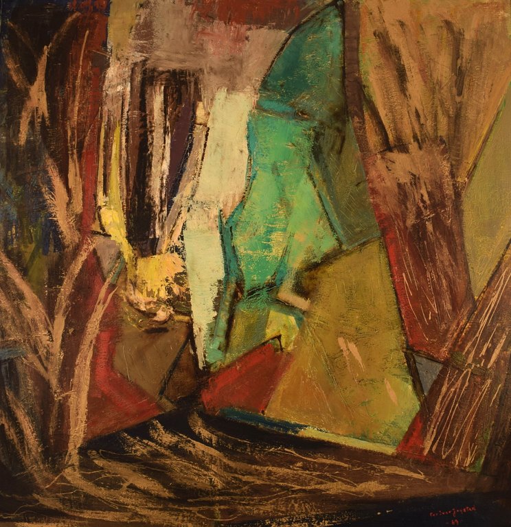 Pär Ivar Jogstad (1906-1980), Sweden. Oil on canvas. Abstract composition. Dated 1969.