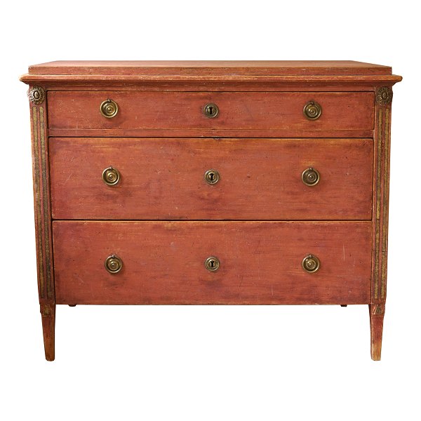 Original decorated chest of drawers. In the manner of Asplind, Falun, Sweden, circa 1780. H: 82cm. B: 100cm. D: 53cm