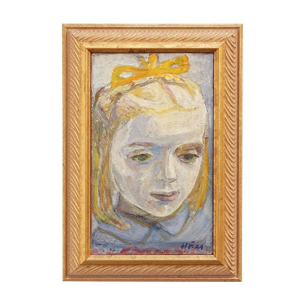 Paul Høm, 1905-94, oil on canvas. Portrait of a child. Signed. Visible size: 30x18cm. With frame: 39x27cm