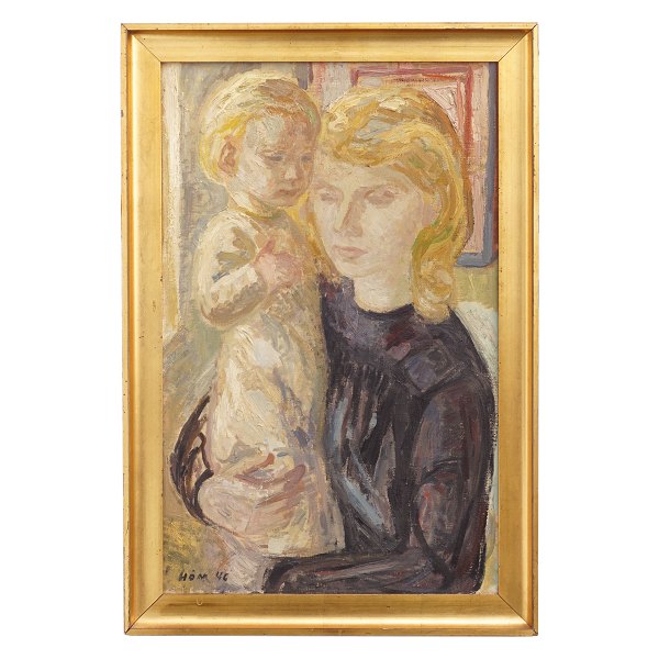 Paul Høm, 1905-94, oil on canvas. Family portrait signed and dated 1946. Visible size: 74x46cm. With frame: 85x57cm
