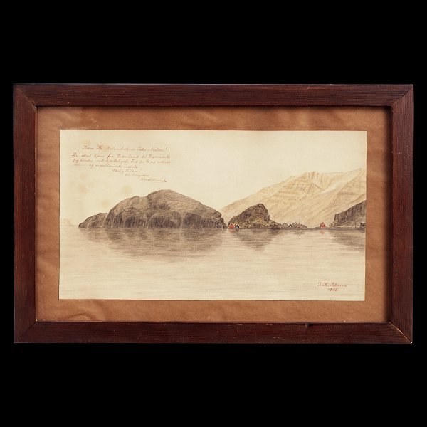 Drawing Greenland. Signed and dated 1945. Visible size: 20x36cm. With frame: 31x46cm