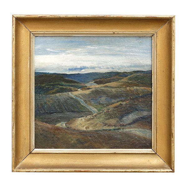 Erik Raadal, 1905-41, oil on plate. Landscape at Gjern, Denmark. Signed and dated 1933. Visible size: 38x38cm. With frame: 52x52cm