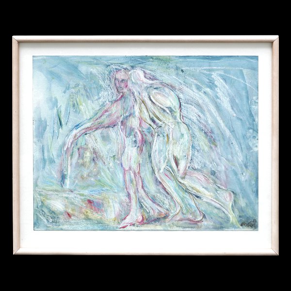 Svend Wiig Hansen pastel. Svend Wiig Hansen, 1922-97. Oliekridt. Komposition. Signeret og dateret 1986. Lysmål: 40x50cm. Med ramme: 50x59cm