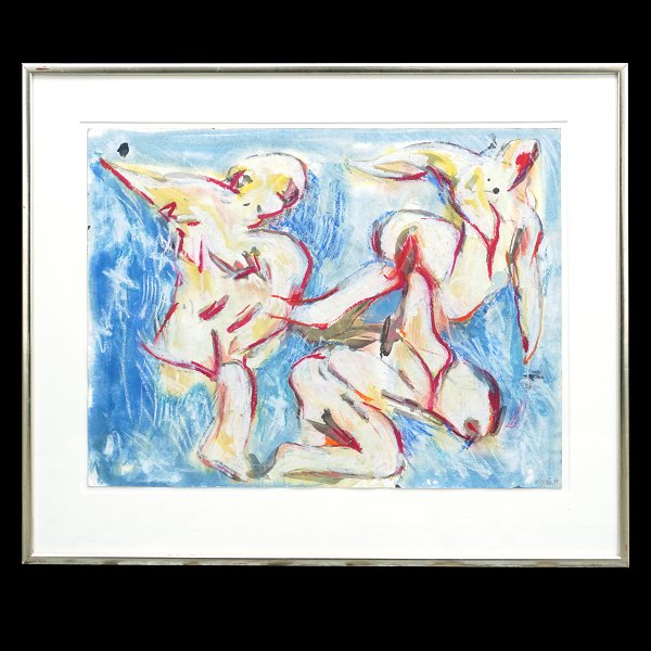 Svend Wiig Hansen, 1922-97, oliekridt på kraftigt papir. Signeret og dateret 1988. Lysmål: 50x65cm. Med ramme: 70x83cm