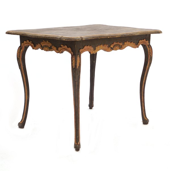 Mid 18th century Rococo table, black painted. Table with cabriole legs and gilt cuts. Sweden circa 1760. H: 77cm. Top: 72x103cm