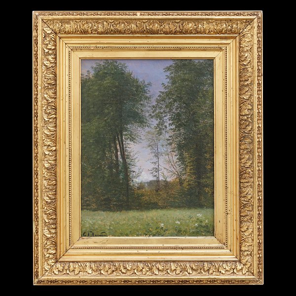 C. F. Aagaard, Denmark, 1833-95, oil on canvas. Forestscape. Signed. Visible size: 37x28cm. With frame: 57x48cm