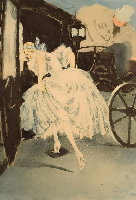 Louis Icart (1888-1950). Etching on paper. "Départ". Approx. 1920.