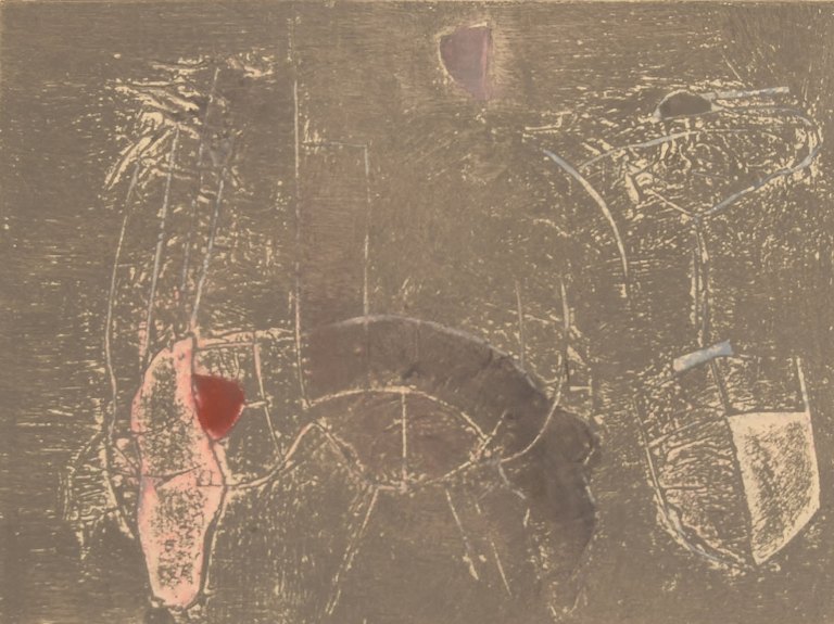Selma Daffre (b. 1951), listed Brazilian artist. Collograph on paper. "Linhas". Numbered 6/9. Dated 1997.