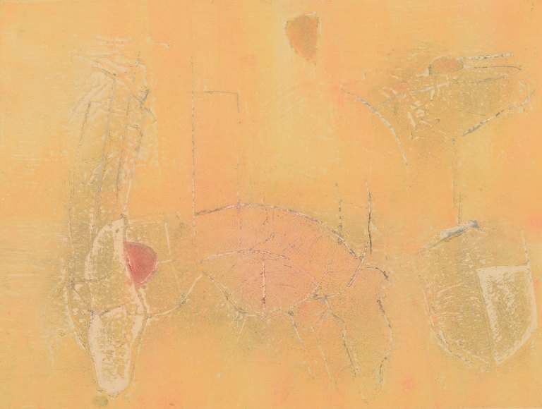 Selma Daffre (b. 1951), listed Brazilian artist. Collograph on paper. "Linhas". Numbered 2/9. Dated 1997.