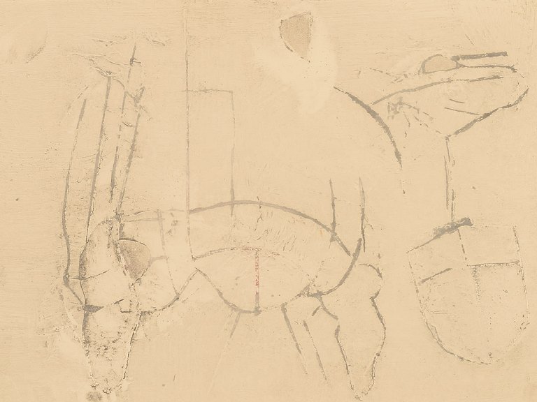 Selma Daffre (f. 1951), brasiliansk kunstner. Collografi på papir. "Linhas". Nummereret 5/9. Dateret 1997.
