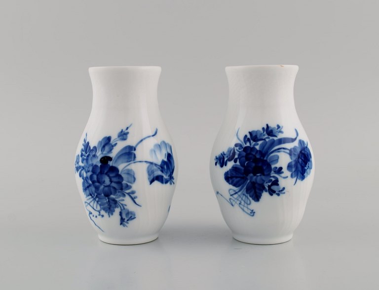 Two Royal Copenhagen Blue Flower Curved vases. Model number 10/1803. Dated 1980-84.