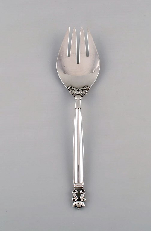 Large Georg Jensen Acorn salad fork in sterling silver.