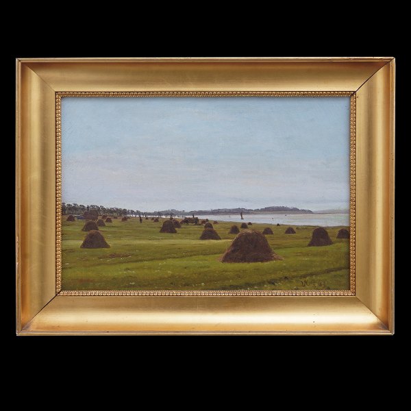 Vilhelm Kyhn maleri. Vilhelm Kyhn, 1819-1903, høstlandskab, olie på lærred. Signeret og dateret 14/8 1867. Lysmål: 22x32cm. Med ramme: 30x40cm