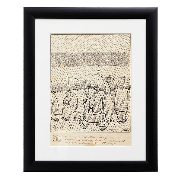 Robert Storm Petersen, 1882-1949, indian ink/paper. Signed and dated 06.06.45. Visible size: 38x27cm. With frame: 55x45cm