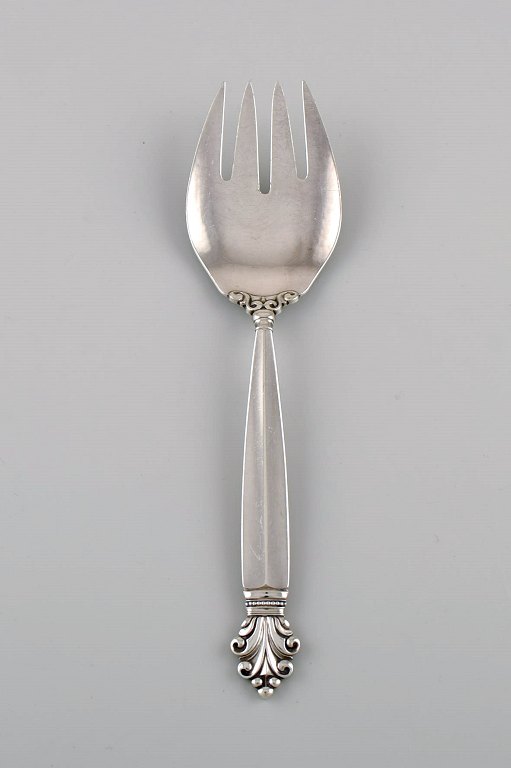 Large Georg Jensen Acanthus salad fork in sterling silver.
