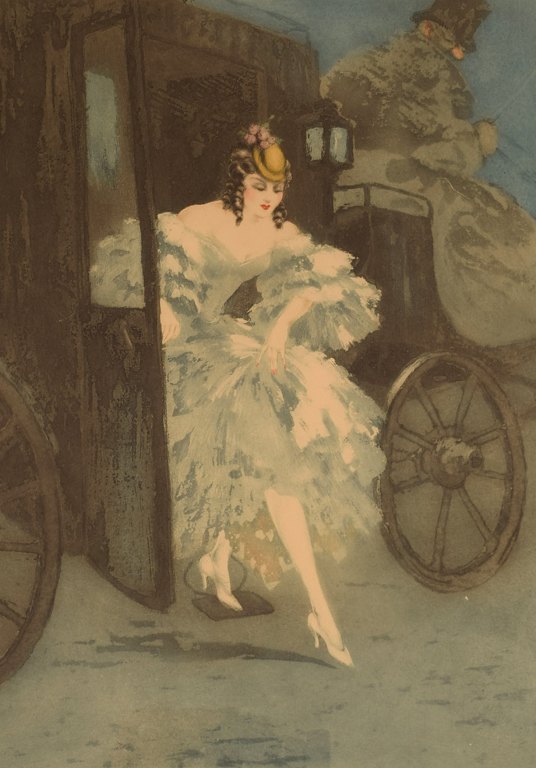 Louis Icart (1888-1950). Radering på papir. "Arrivée". Ca. 1920.  