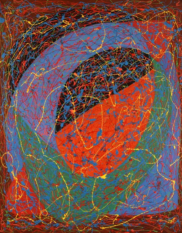 Svend Aage Krogstrup, Danish artist. Acrylic on board. Abstract composition. Dated 1991.