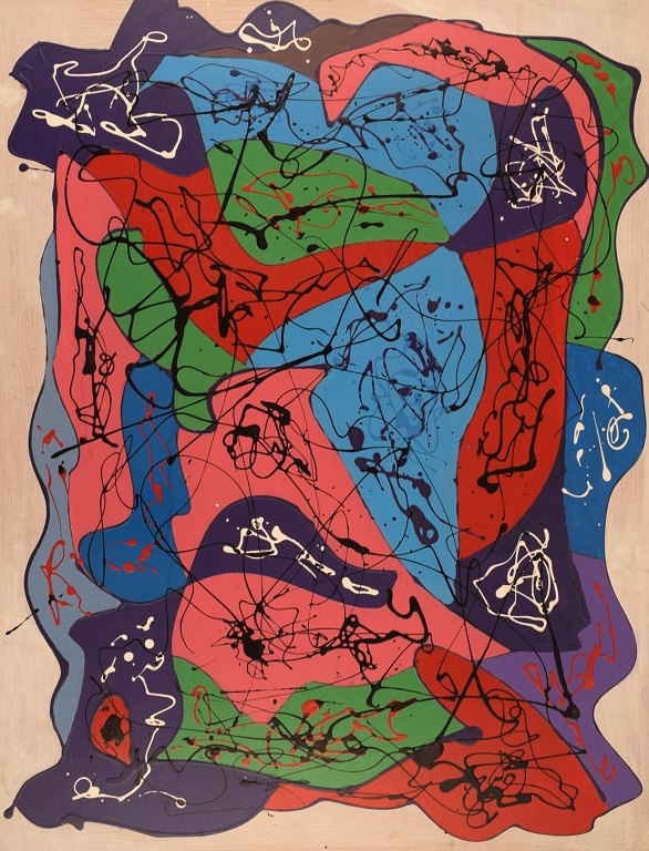 Svend Aage Krogstrup, Danish artist. Acrylic on board. Abstract composition. Dated 1995.