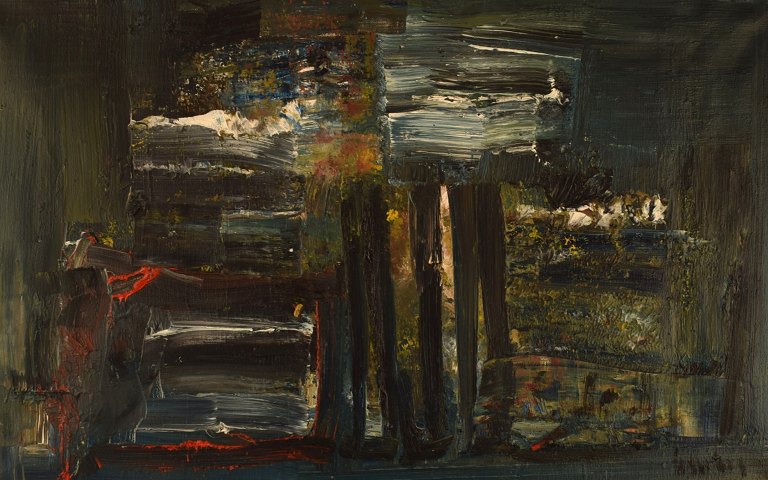 Ubekendt kunstner. Olie på lærred. Abstrakt komposition. Midt 1900-tallet.