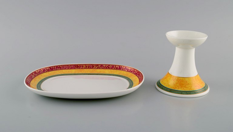 Paloma Picasso for Villeroy & Boch. "My way" fad og lysestage i porcelæn. Farverig dekoration. 1990