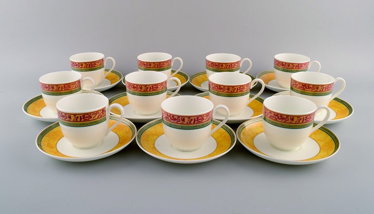 Paloma Picasso for Villeroy & Boch. 11 "My way" porcelain coffee cups with saucers. Colorful decoration. 1990s.