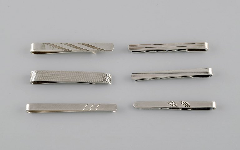 Diverse danske sølvsmede. Seks slipsenåle i sterlingsølv. Midt 1900-tallet.