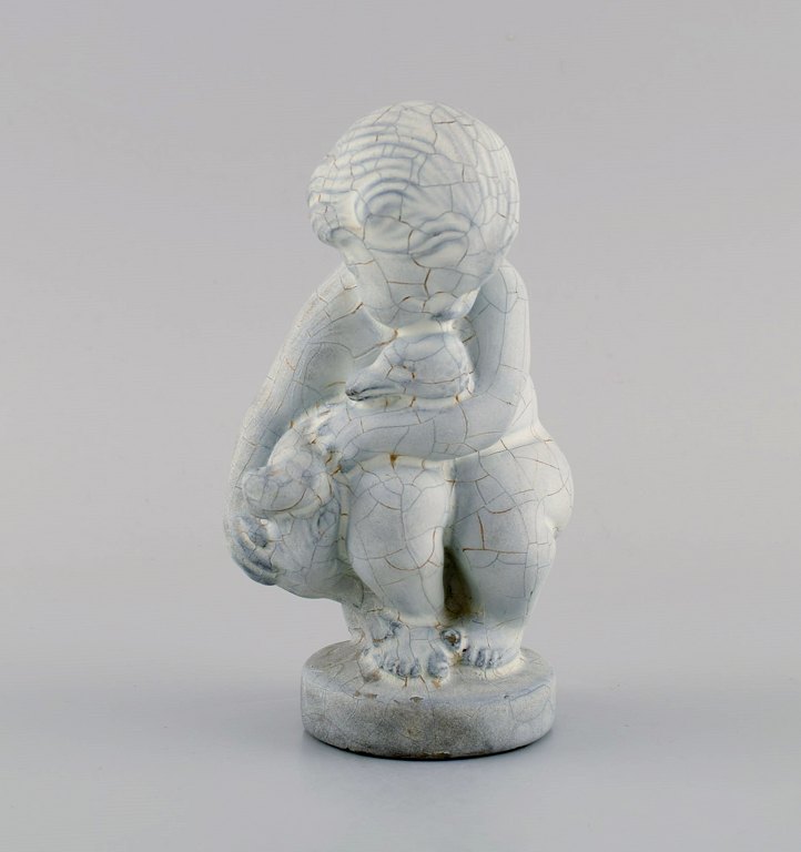Kähler, Denmark. Figure in glazed stoneware. Leda and the swan. Beautiful crackle glaze. 1930s / 40s.