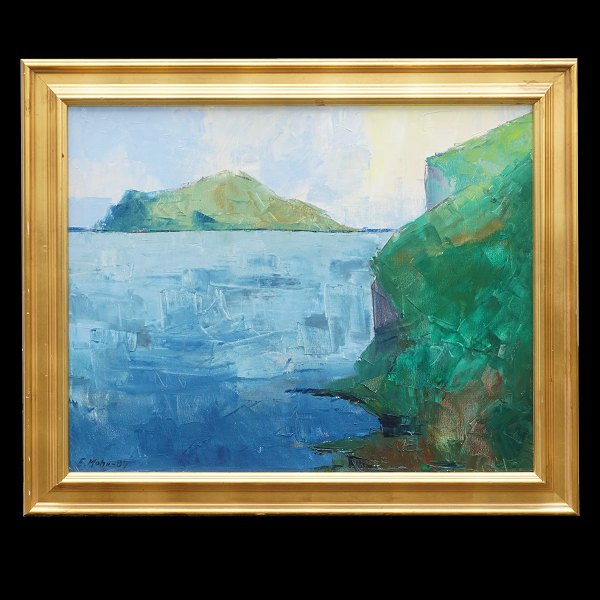 Eyvind Mohr, 1926-2005, oil on canvas. Landscape, Faroe Islands. Signed and dated 1994. Visible size: 63x78cm. With frame: 79x94cm