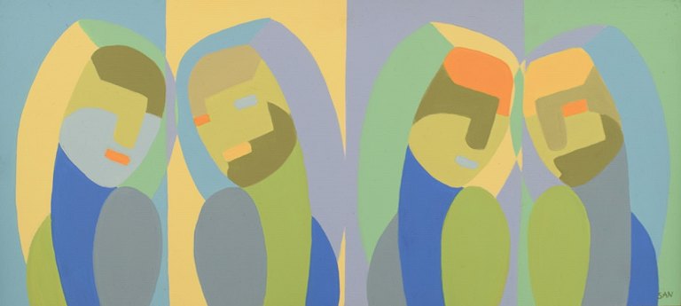 San Lundberg (f. 1966), svensk kunstner. Olie på plade. Kvindeansigter. Ca. 2000.