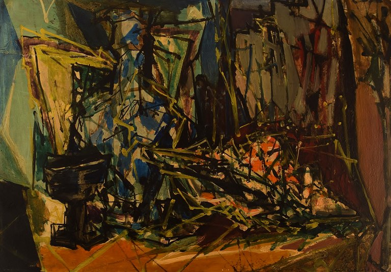 Émile François Jacques Compard (1900-1977), fransk kunstner. Olie på træværk. Abstrakt komposition. Dateret 1949.