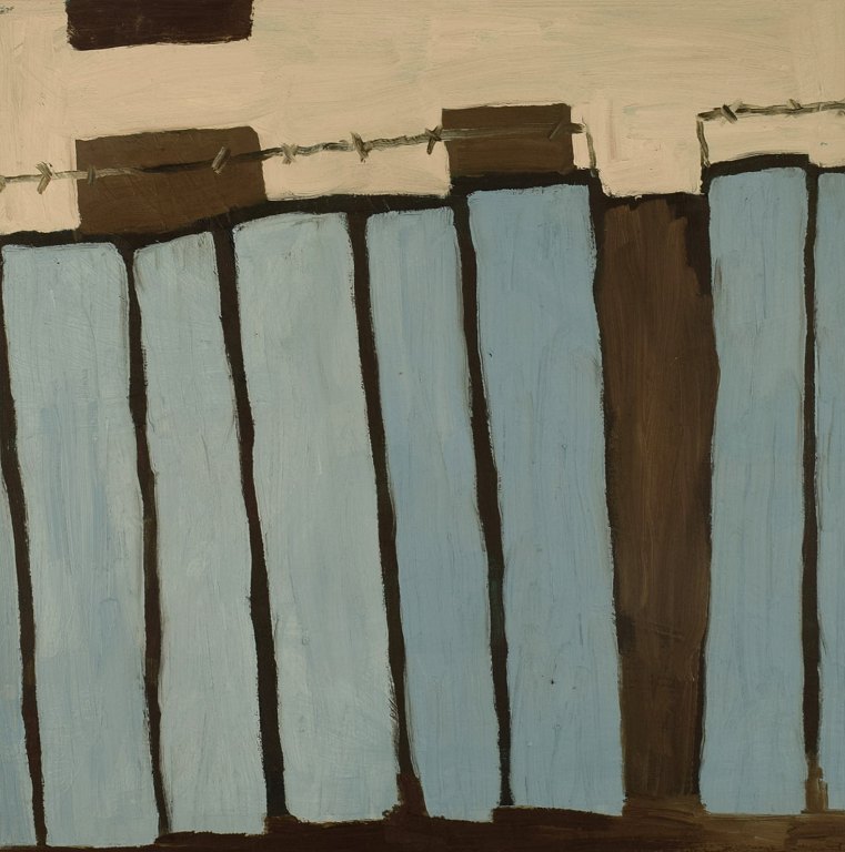 Marie Hvid Pørksen (b. 1971), Denmark. Oil on canvas. Fence with barb wire. Dated 2010.