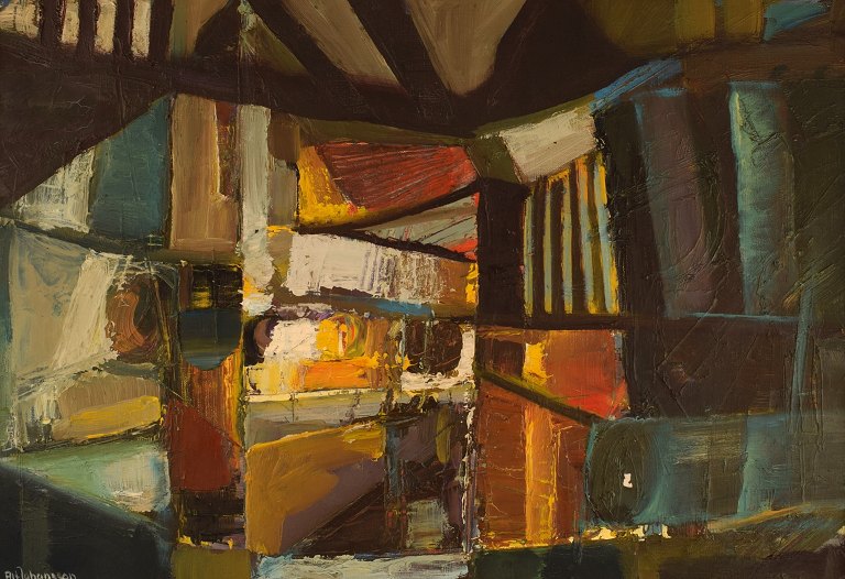 Alf Johansson (1934-2020), Swedish artist. Oil on canvas. Abstract composition. 1960 / 70s.