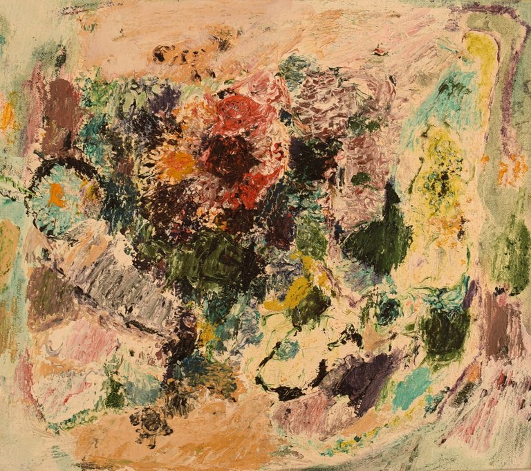 Åke Wilhelm Andersson (1922-1988), listed Swedish artist. Oil on board. "Summer bouquet". 1960s.