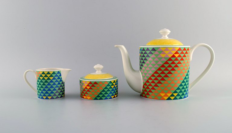 Gallo Design, Tyskland. Pamplona kaffekande, sukkerskål og flødekande. Farverig dekoration. Sent 1900-tallet.