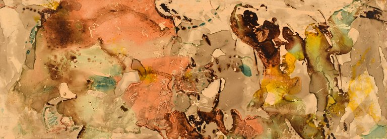 Elin Svipdag (1905–1987), svensk kunstner. Mixed media på plade. "Vid havet". Dateret 1970.
