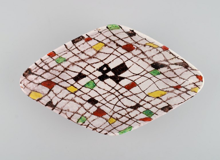 Aldo Londi for Bitossi. Mondrian fad i glaseret stentøj med håndmalet ternet mønster. Italiensk design, 1960