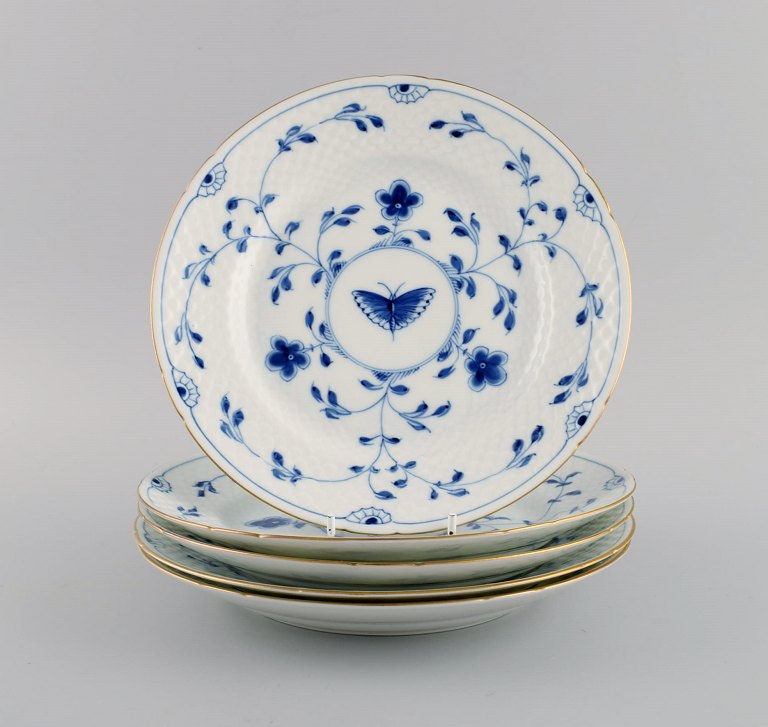 Five Bing & Grøndahl Butterfly lunch plates in hand-painted porcelain with gold rim. Model number 26. Mid 20th century.