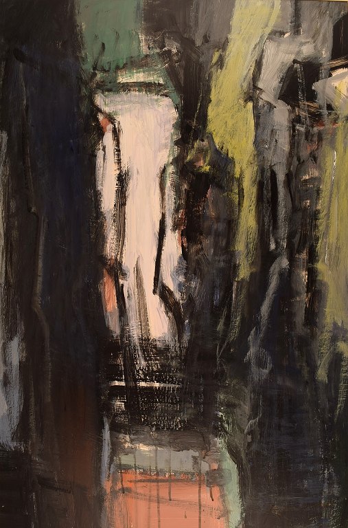 Ubekendt kunstner. Olie på plade. Abstrakt komposition. Dateret 1999.