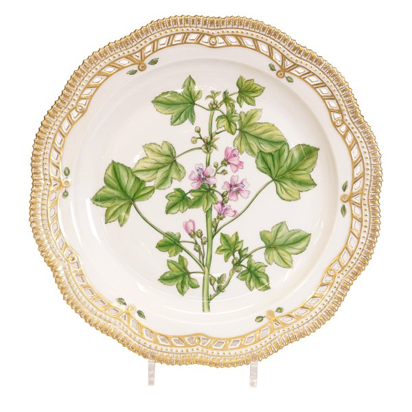 Large Royal Copenhagen Flora Danica 3528 porcelain plate "Malva silvestris L.". D: 33cm
