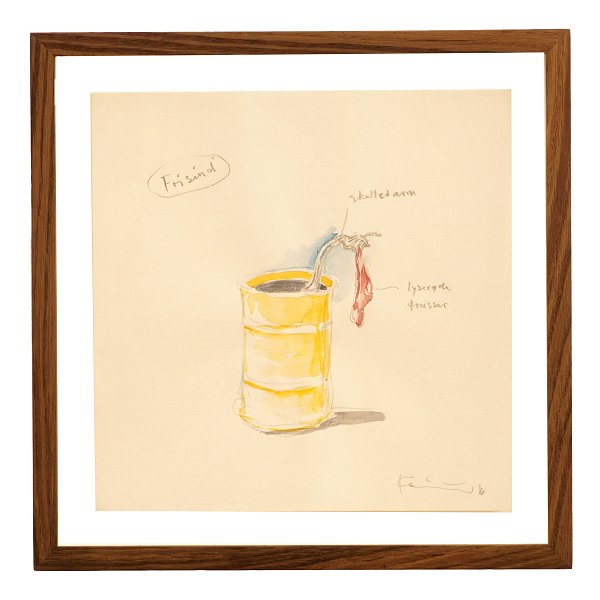 Michael Kvium, b. 1955, Denmark. Draft for sculpture. Signed and dated 2016. Visible size: 25x25cm. with frame: 32x32cm